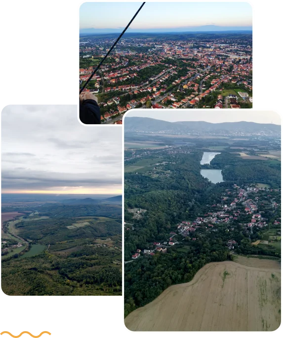Pécs látképe hőlégballonból
